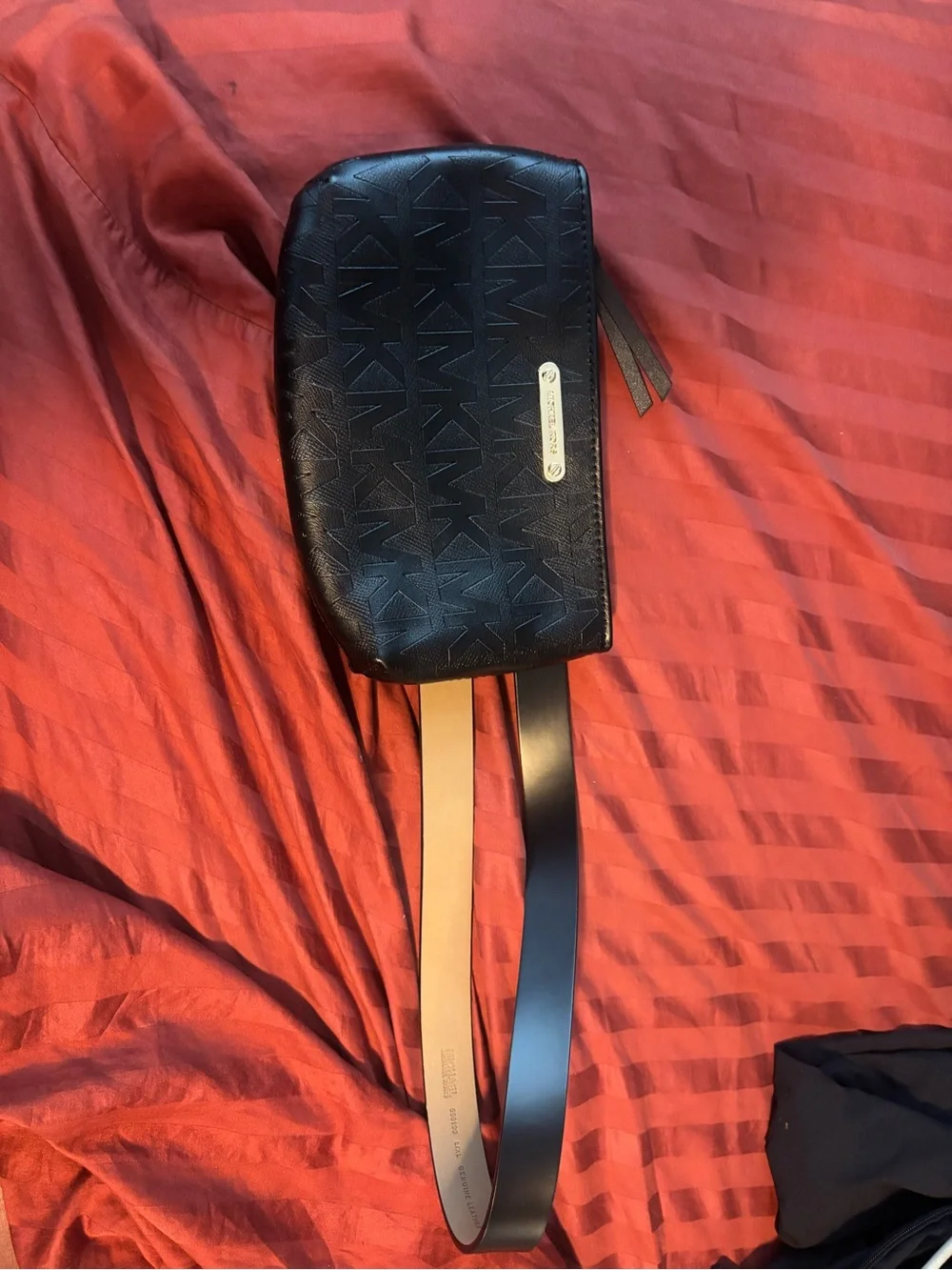 Michael Kors Black Leather Belt Bag with Cream Interior